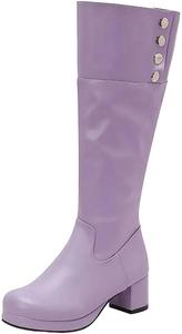 Женские ботильоны до колена с квадратным носком, каблуком-блоком, платформой и металлическим декором, повседневные модные ботинки на осень и зиму Generic, Purple