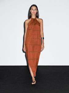 Длинное полосатое платье-халтер Massimo Dutti, Russet