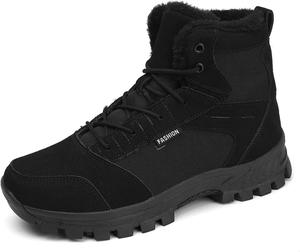 Зимние мужские ботинки для снега со шнуровкой, противоскользящие, теплые и удобные, с плюшевой подкладкой, для улицы, на щиколотку Generic, черный