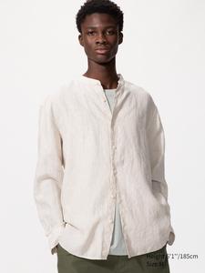 Льняная рубашка со стойкой (в полоску) Uniqlo, 31 beige