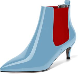 Женские модные ботильоны SKYSTERRY с заостренным носком, лаковые, для вечеринок, невысокий каблук 2 дюйма, Red Light Blue