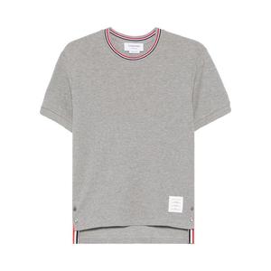 Футболка Thom Browne Short-Sleeve Rib Cuff with RWB Stripe Tee 'Light Grey'