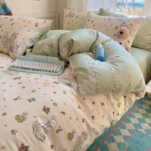 LUOLAI HOME Комплект постельного белья 1,5-спальный, 4 предмета, пододеяльник 200×230 см, 100% хлопок, пасторальный дикий цветок с кроликом
