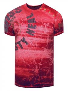 Rusty Neal Выцветшая футболка с принтом по всей поверхности и боковой застежкой на пуговицы, бордового цвета