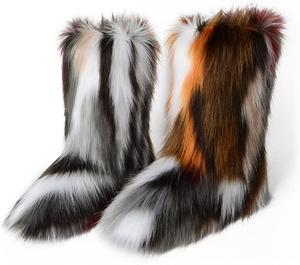 ZOSCGJMY женские сапоги из искусственного меха, пушистые, с округлым носком, замшевые, зимние снежные сапоги, на плоской подошве, Mehrfarbig 15