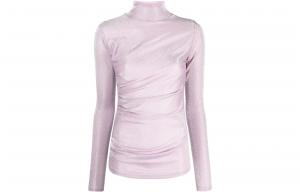 Блестящая присборенная футболка с высоким воротником Metallic MSGM, фиолетовый