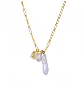 Ожерелье с тремя подвесками из стерлингового серебра 14 карат с позолотой и натуральным пресноводным жемчугом Genevive, золотой