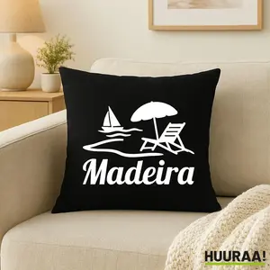 Наволочка Huuraa Мотив острова Мадейра Португалия Подарок 40х40см Черный Хлопок Подарок Мадейры Hellweg Druckerei