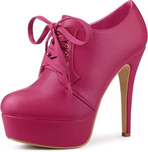Женские ботильоны Allegra K на платформе с шнуровкой, с круглым носком и высокими каблуками-стилетто, Hot Pink