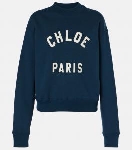 Логотип хлопковый флисовый свитшот Chloé, Classic Navy