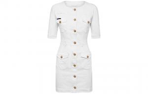 Джинсовое платье с деталями из тисненых пуговиц PHILIPP PLEIN, белый