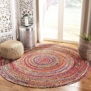 SAFAVIEH, 153 x 153 см, Bragged Collection круглый ковёр Rust / Multi BRD452P ручной работы Country Cottage двусторонний хлопковый ковер