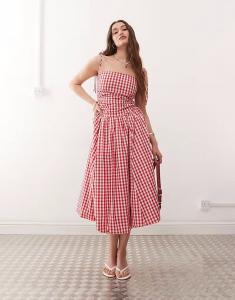 Платье-миди Amy Lynn Alexa с завязками на плечах и пышной юбкой в ​​красную клетку