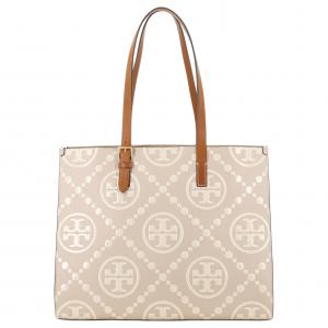 TORY BURCH Логотип Т Монограмма Контрастное Тиснение Сумка Тото Логан Новая Сметана