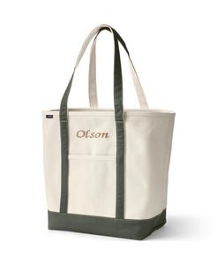 Большая холщовая сумка-тоут с пятью карманами, открытым верхом и длинными ручками Lands' End, цвет natural/dark olive green