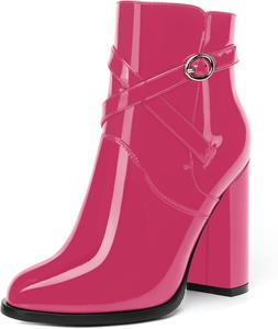 Женские ботильоны SKYSTERRY на высоком каблуке 4 дюйма с круглым носком, для вечеринки, лакированные, на низком подъеме, Magenta