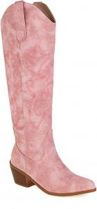 Женские ковбойские сапоги Ladmiple, высокие до колена, широкие голенища, вышитые в западном стиле, с массивным каблуком, модные классические сапоги на пуговице, O-Pink