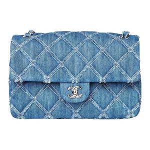 CHANEL Классический клатч CF Denim Flap Bag, кроссбоди, сумка через плечо Medium Women's Denim Blue