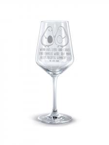 Бокал для вина с авокадо и надписью на прозрачном фоне Mr. & Mrs. Panda