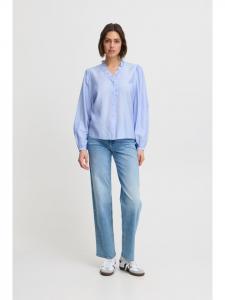 Блузка с длинными рукавами IXLAYA, прямого кроя, спокойного синего цвета ICHI