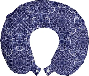 Подушка для шеи ABAKUHAUS Mandala Travel Pillow, богемный цветочный круг, дорожный аксессуар из пеноматериала для самолета и автомобиля, 30 x 30 см, цвет: белый, синий, фиолетовый Abakuhaus