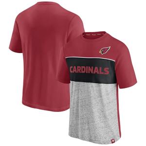 Мужская брендовая футболка с цветными блоками Cardinal/Heathered Grey Arizona Cardinals Fanatics