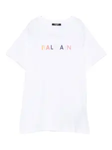 Футболка с круглым вырезом и логотипом Balmain Kids, белый