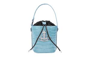 Сумка-ведро Vivienne Westwood из телячьей кожи, через плечо, кроссбоди, женская, светло-голубая