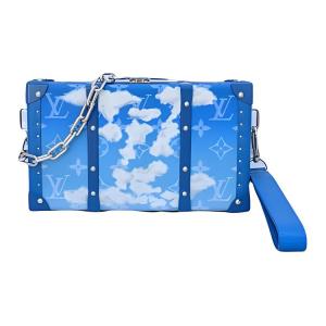 Холщовая сумка-клатч с кожаными вставками мужская градиентная синяя LOUIS VUITTON