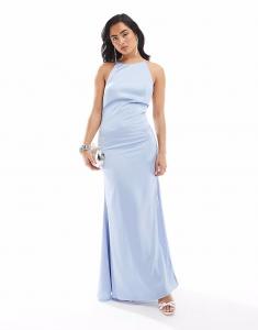 Платье макси True Decadence с вырезом халтер и косым кроем василькового цвета
