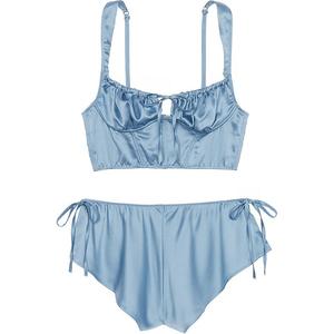 Корсетный топ и шорты из сатина / Комплект пижамы из выцветшего денима, женский, синий Victoria's Secret, выцветший деним/синий