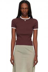 Courrèges Футболка бордового цвета с контрастными элементами