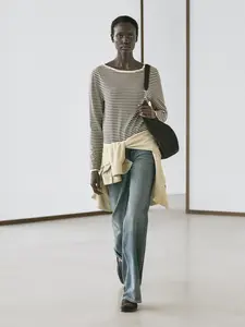 Вязаный свитер в полоску с длинным рукавом Massimo Dutti, cream