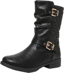 Женские свободные ботильоны на низком каблуке - комфортные короткие ботинки на плоской подошве для повседневной носки AtXiteli, Black Out