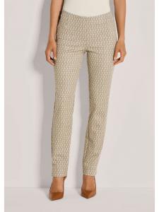 MADELEINE Узкие жаккардовые брюки с узором в серо-бежево-белых тонах