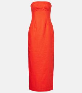 Бесплечее льняное платье макси SIR, Tangerine
