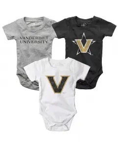 Комплект из 3 боди Vanderbilt Commodores для мальчиков и девочек, черный/белый/серый Wes & Willy