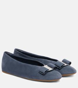 Замшевые балетки Vanna с бантом Ferragamo, Graphite