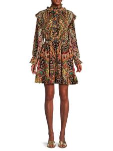 Мини-платье Abito Alameda с принтом и оборками из смесовой шерсти Etro, черный мульти