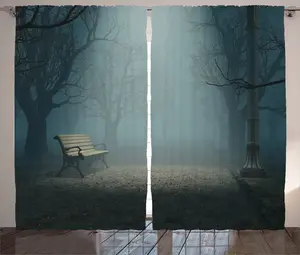 Штора ABAKUHAUS в деревенском стиле, Таинственный парк ужасов, универсальная ленточная штора для гостиной с петлями и крючками, 280 x 245 см, кремово-голубая Abakuhaus