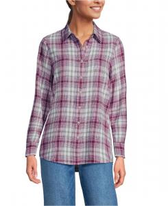 Женская фланелевая рубашка в стиле "бойфренд" с длинными рукавами Lands' End, Ivory/light raspberry plaid