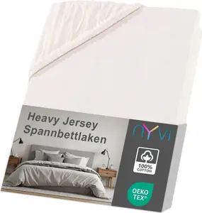 Простыня на резинке DreamScience Heavy Jersey 140 - 160 x 220 см, натуральный цвет, для кроватей с пружинным блоком шириной до 32 см - Простыня на резинке, сохраняет форму, 160 г/м², эластичная по всему периметру, не требует глажки NYVI