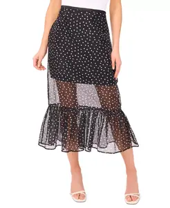 Женская юбка миди А-силуэта с оборками CeCe, черный