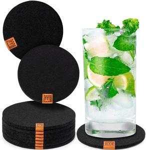 Стеклянные подставки под стаканы с кожаной этикеткой, набор из 10 штук Miqio Design, черный