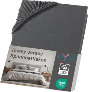 Простыня на резинке DreamScience Heavy Jersey 90x200 - 100x200 см, антрацитовая, для матрасов высотой до 22 см - Простыня на резинке, сохраняет форму, 160 г/м², эластичная по всему периметру, не требует глажки NYVI