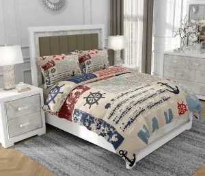 Постельное белье 160x200 см + 2x70x80 см, 3-х предметное, 100% хлопок, сатин, молния, морской стиль, разноцветное - | So.0196 SOVIO