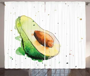 Штора ABAKUHAUS "Авокадо в деревенском стиле", с простым рисунком, присборенная тесьма для спальни с петлями и крючками, 280 x 245 см, светло-зеленый, коричневый, зеленый Abakuhaus