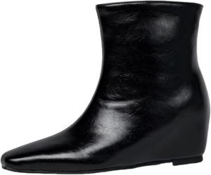 Женские ботильоны DEERBUNNY с скрытой танкеткой, удобные, с квадратным носком, короткие, на низком каблуке, без шнуровки, Black