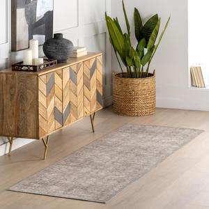 Ковер nuLOOM, 82 x 244 см, Hillstone Collection, традиционный винтажный потертый медальон, плотный и мягкий, прочный низкий ворс без линьки из смеси полиэстера и джута, для гостиной, спальни, Delphi Dark Beige