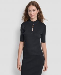 Женский свитер с высоким воротником и люверсами DKNY, Black